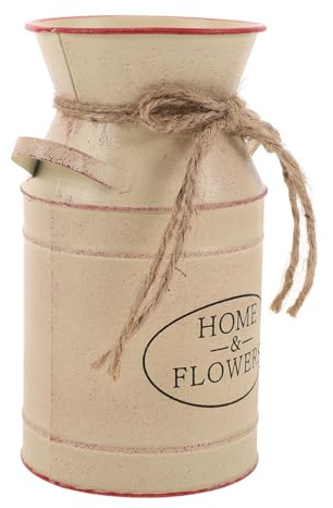 Seau à Fleurs Style Vintage en Fer Beige Rétro Pot Décoratif | 1 Pièce, Grand Format, Installation Simple, Retrait Facile, Salon et Ameublement