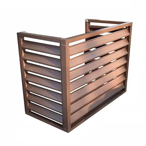 TRUNXUCL Cache Climatiseur Exterieur Aluminium, Cache Pompe a Chaleur Extérieur, Réduction du Bruit, Couvertures de Climatisation pour L'intimité Extérieure (Color : Brown-3 side, Size : 1.5P)
