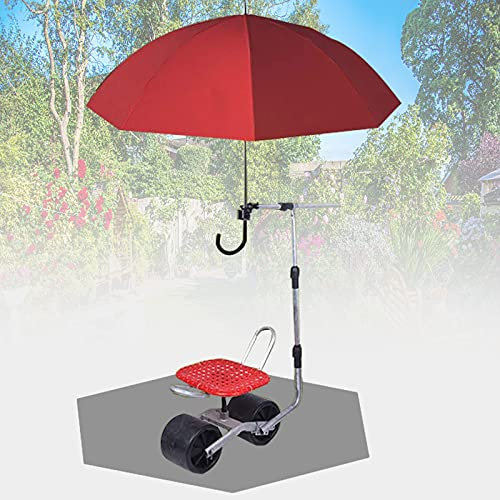 OZBME Gardening Seat on Wheels, Rolling Garden Stool Lightweight Work-Seat 360° Swivel+Height Adjustment, Garden Carts with Umbrella Stand for Weeding, Repairing, Cleaning, Load: 190kg ()