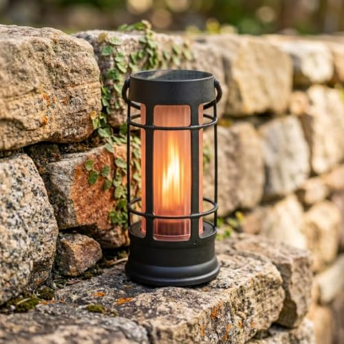 FoxFlame Metal Solar Lanterns Outdoor Waterproof,Patented Fire Effect