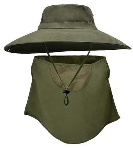 WANYIG Sonnenhut Herren Damen UV Schutz Mesh Hut Herren Sommer Fischerhut Sommerhut Regenhut Wasserdicht Bucket Hat Outdoor Wanderhut mit 13.5CM Breiter Krempe/Gesichts-Netz (Armeegrün)