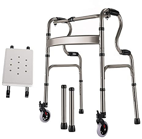Mobility Walker Andador con ruedas plegable y resistente con asiento y ruedas, andador con ruedas portátil de altura ajustable, andador liviano para personas mayores/discapacitadas, carga 180 kg / 39