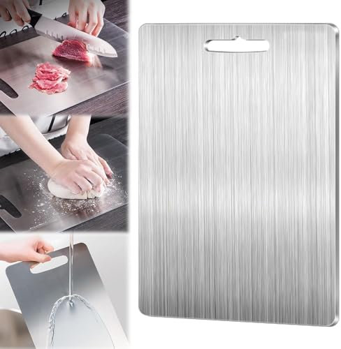 Titanium Stainless Steel Double-Sided Food Grade Cutting Board, Odour Resistant for Meat, Fruit, Vegetables