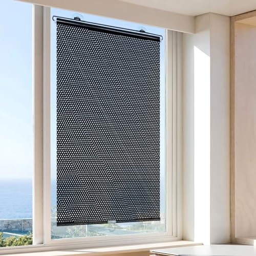 PIPRE Blackout roller blinds for windows, suction cup roller blinds, portable retractable curtains, privacy screens and sun protection, for offices, homes, free-perforated,(W 40xL 125cm/16x49in)black