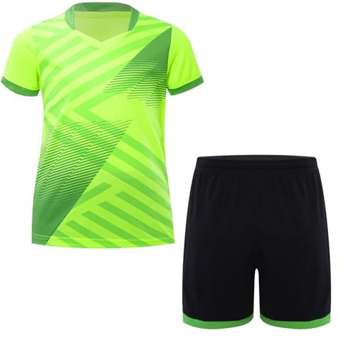 inlzdz Kinder Jungen Trainingsanzug Zweiteiliger Sportanzug Jogginganzug Kurzarm Shirt Laufshirt Mit Shorts Loose Fit Sportkleidung Leuchtendes Grün 134-140