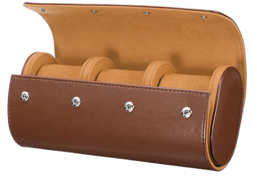 sourcing map Uhrenrollen-Reiseetui, 3 Fächer, tragbares Leder-Uhrenetui für Damen und Herren, Uhren-Aufbewahrungs-Organizer mit abnehmbaren Kissen für Reisen, Display, Aufbewahrung zu Hause, Braun