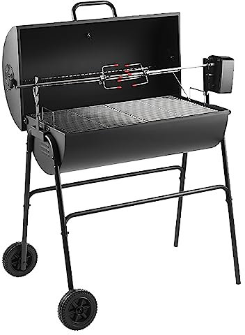 Öltrommelgrill mit Deckelabdeckung - Kompakter Edelstahl Holzkohlegrill für Camping, Picknick, Gartenparty, Festival - Eingebaute Temperaturanzeige