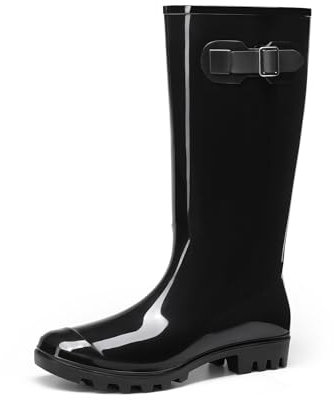 DREAM PAIRS Gummistiefel Damen Regenstiefel Wasserdicht Gummistiefel-Damen Hoch Rain Boots Lang Gartenstiefel Atmungsaktiv Gummistiefeletten,Size 39,Schwarz,SDRB2418W-E