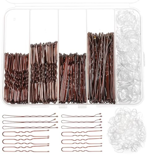 AOZUO 300 st Bobby Pins hårnålssats, 100 bruna Bobby Pins 100 hårnålar för kvinnor 100 genomskinliga elastiska hårband U-formade hårnålar för bullar med förvaringslåda 5 cm/6 cm/7 cm