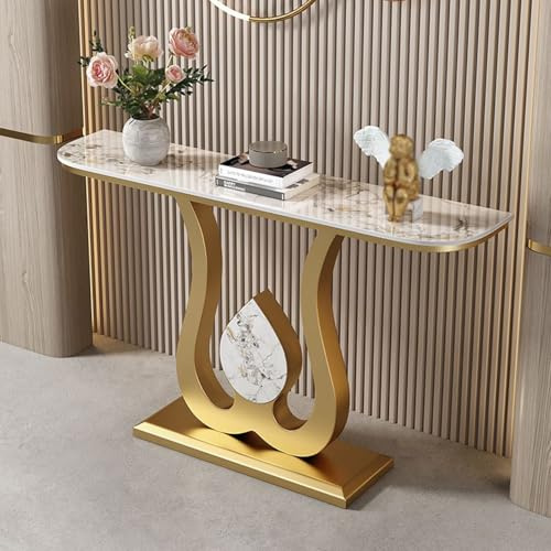 FREUPGU Konsolentisch Schmal, Eingangsbereich Deko Tisch, Mit Metallgestell, Eingangstisch Modern, Simplicity-Konsolentisch, für Kleinen Raum, für Eingang, Flur, Wohnzimmer(Gold D,100cm/39.4in)