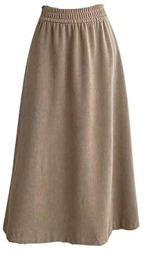 Falda de Pana para Mujer, Estilo Vintage, de Cintura Alta, Corte en A, Lisa, Midi, para otoño e Invierno, versátil, elástica, hasta la Rodilla, Larga, niñas, Color Caqui, XL