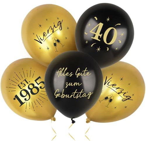 MEJOSER 24 Stück Deko 40. Geburtstag Mann Frauen Luftballons Ballons Latex 40 Happy Birthday Schwarz Gold Alles Gute zum Geburtstag Geburtstagsdeko (40)