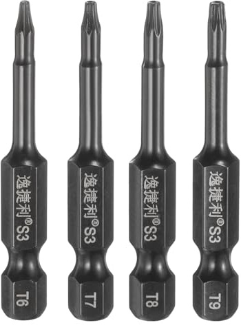 sourcing map T6-T9 Sicherheits-Torx-Kopf-Schraubendreher-Bits, 6 mm Sechskantschaft, 50 mm lang, magnetisch, manipulationssicher, 6-Punkt-Stern-Schraubendreher-Bit, S3-Stahl, hochglanzpoliert