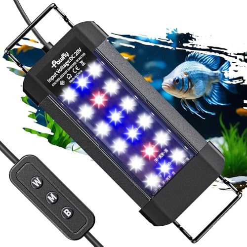 Pawfly Aquarium Light for Plants, 6 W Fish Tank Light, Full Spectrum Aquarium Lights for 30-45 CM Tanks, Extendable LED Fish Lamp with Daytime/Night Modes & Adjustable Brightness for Freshwater