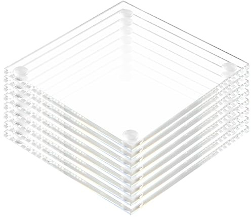 Aramanara Clear Glass Coasters Set of 12, 9 cm Plain Glass Coasters | Transparent Flat Drinks Coasters, Glass Square Coasters, Heat Resistant Crystal Glasses Plates for Mugs Cups Tables Crafting