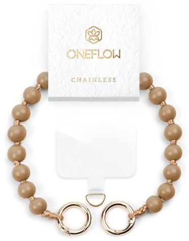 ONEFLOW Holzperlen Handyanhänger fürs Handgelenk, Universal Handykette kurz Handschlaufe, Handyband Abnehmbar für Handy Hüllen, Anhänger Holz Kette mit Perlen, Chainless Terra Chain, Braun
