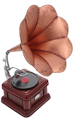 TOPPERFUN Retro Phonograph Model Small Copper Vintage Desktop Ornament Home Decoration Vintage Phonograph Prop Decorative Retro Adornment for Living Room