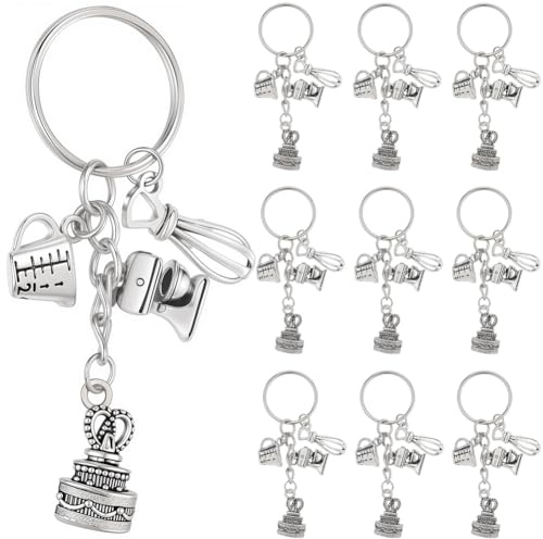 SUNNYCLUE 1 boîte de 20 porte Clés de Pâtisserie en Alliage de Métal Argenté pour Desserts Couverts de Cuisine Ustensiles de Boulangerie Décorations Porte Clés pour Sac à Main Cadeaux de Remise de Dip