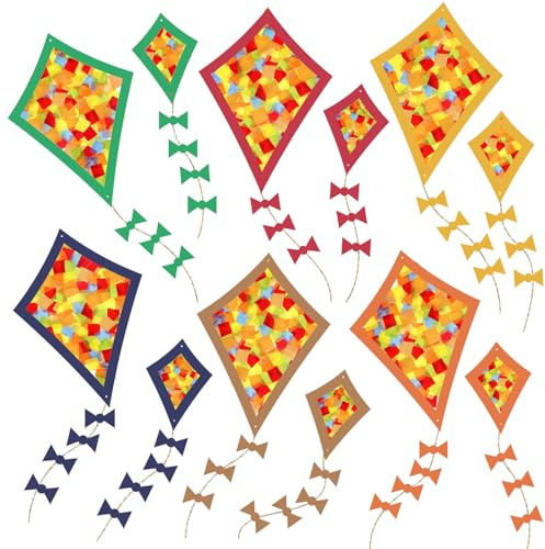 Herbstbasteln für kinder, Fensterbilder Herbst Basteln, Herbstdeko Papierkite, DIY Herbst Bastelset, Herbstbasteln mit 12 Papierdrachen, Tonkarton und Transparentpapier für Kinder Herbst Geschenk