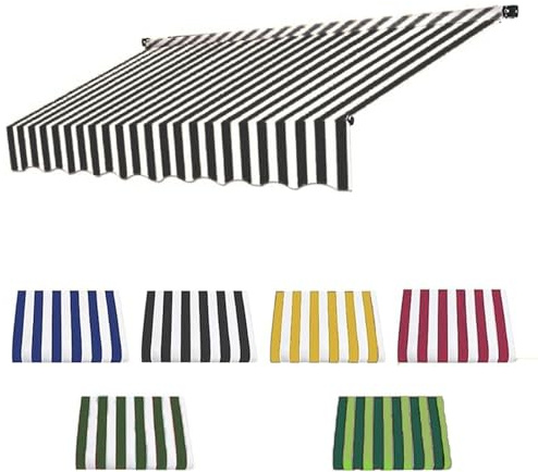 Patio Awning Fabric Replacemen Red/Blue/Stripes Garden Awning Canopy Exterior Sun Shade Shelter Replacement Fabric Top Waterproof UV Protection(Black white,19.6x9.8ft/6x3.0m)