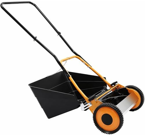 Tondeuse à Gazon Manuelle Orange et Noire avec Lames en Acier de 18,37/20,99 Pouces et bac de ramassage, équipée de Roues antidérapantes et d'un Design Compact à Pousser 18.37inch