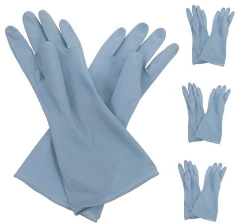 BEBEMOKO 4 pairs Rubber Kitchen Gloves for Dishwashing and Household Cleaning Thin Blue PVC Reusable Gloves for Washing Clothes and Food Preparation Comfortable