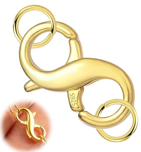 Double Opening Lobster Clasp, Gold Necklace Clasps, 14k Gold Plated Sterling Silver Jewelry Clasp, 14x6mm Extender Bracelet Clasp, Suitable for Connect Most Jewellerys, for DIY Jewellery Making