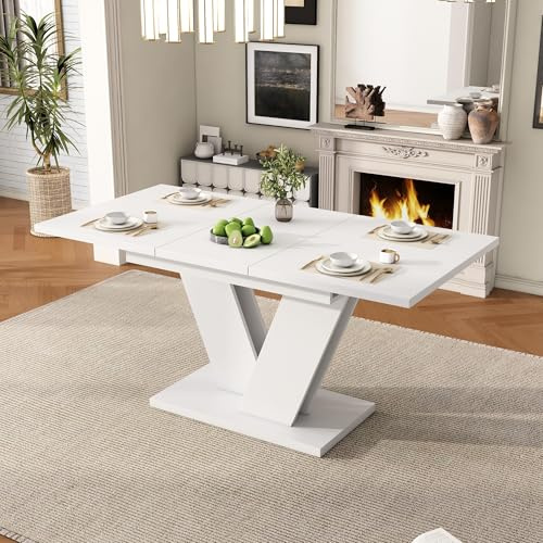 Lumivortex Esstisch Ausziehbar Holz, Küchentisch 120/160x80x75cm, Esszimmertisch Ausziehbar für 4-6 Personen, Rechteckiger Esstisch mit V-förmigen Metallbeinen und Einer verdickten Tischplatte