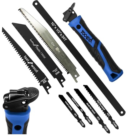 Magicbox 8 en 1 Kit de scies à métaux bleu avec 8 lames interchangeables pour le bois, le métal, les cloisons sèches et le plastique, conception à verrouillage automatique, poignée ergonomique