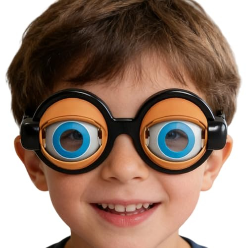 Lustige Kinderbrille - Einzigartige Scherzbrille mit Wackelaugen Effekt, Niedliches Cartoon Design, Spaßige Verkleidung für Party Karneval Fasching | Kindergeburtstag Spielzeug Freizeit