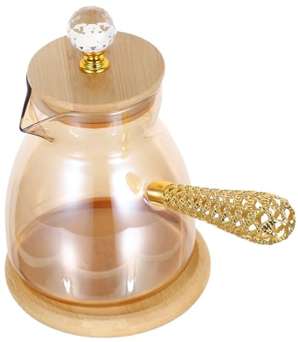 BUGUUYO Cafetière Turque en Verre Doré 550 Ml avec Poignée Latérale Longue, Pot à Eau pour Cuisinière, Théière Manuelle Polyvalente pour Préparation de Café Turc et Thé en Vrac