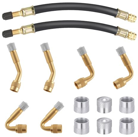 Ventilverlängerung Adapter,45 90 135 Grad Winkelventil Autoventil mit 2 x 180mm Gummi Reifen Ventilverlängerung 6 Ventilkappen,Reifenventil Verlängerung für Autos, Lastwagen, Motorräder, Fahrräder