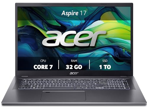 Acer Aspire 17 I Ordinateur Portable I 17.3 Pouces Full HD I Intel Core 7 150U I 32 Go RAM I 1TB SSD I Intel Graphics I Windows 11 Home I Gris I A17-51M
