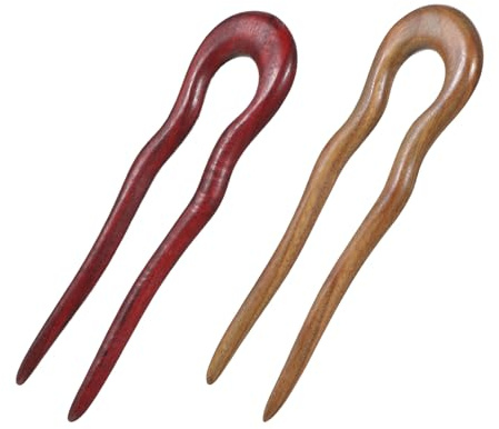 2 Stück Französisch U-förmige Sandelholz Haarnadeln, U-Förmige Haargabel, Holzhaarstöcke für Hochsteckfrisuren, Französischer Stil Haarstäbchen Gabel, Retro Haar Chignon Stifte für Mädchen Frauen