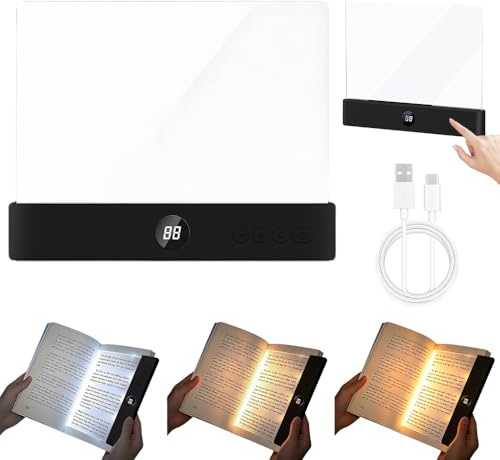 SKJJM Lampe De Lecture, Lampe De Lecture Pour Livre avec 3 Couleurs et Minuterie, Liseuse LED Plate pour Livres au Lit, Chargement USB, pour Lecture Et éClaira, pour Amoureux de Livres