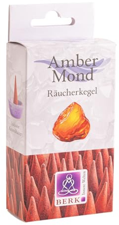 Räucherkegel Amber Mond Blue Line – Berk – 14 Kegel – inkl. Keramikhalter – Räucherwerk Amber Mond Duft Kegel