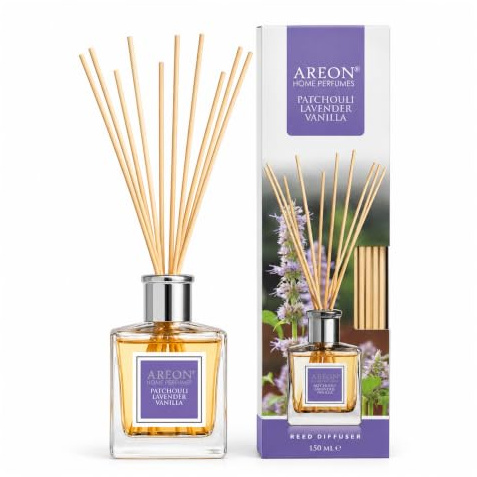 Areon Reed - Diffusore di patchouli, lavanda e vaniglia, 150 ml, 1 confezione/profumo per la casa o l'ufficio, aroma lungo, set di bastoncini per diffusore