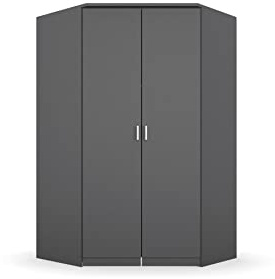 Rauch Möbel Bremen, Eckschrank, Farbe Grau metallic, Breite 117 cm | Eckkleiderschrank, 2-türig, Zubehör Basic, für Schlafzimmer, Kinderzimmer, Hauswirtschaftsraum, Garderobe, Flur