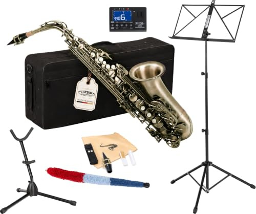 Classic Cantabile AS-450 Antique Yellow Altsaxophon Set, Altsax aus Messing | Antique Yellow Vintage Lackierung, Hoch-Fis-Klappe, Voller, warmer Klang, Sehr ergonomische Klappenmechanik, Gute Intonation