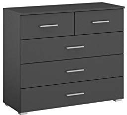 Rauch Möbel Flexx Schlafzimmer Kommode, Kommode inklusive 5 Schubladen in Grau metallic, Schwarz, BxHxT 93 x 81 x 42 cm