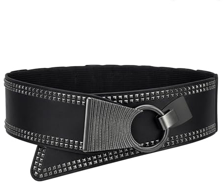 BlackButterfly Cintura Donna Borchie Gancio Gotico | Davanti Ampio Sintetico, Doppia Fila di Piramidi, Anello e Aggancio Orientabile, Dietro Elasticizzato 6 cm, Taglie S-XXL