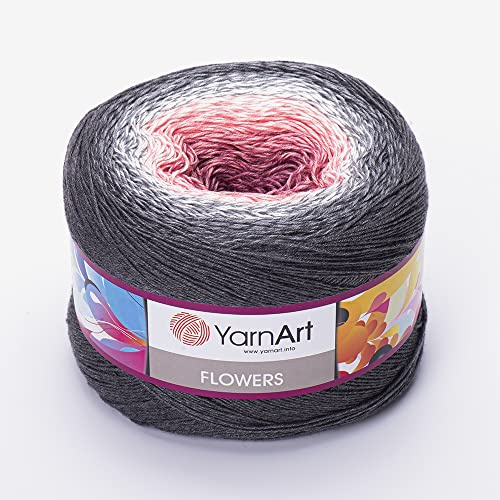 Yarn Art Gomitolo di filato a fiori, 55% cotone, 45% acrilico, 250 g, 1090 m, multicolore, filato per uncinetto, primavera, estate, 2 filato sportivo (279)
