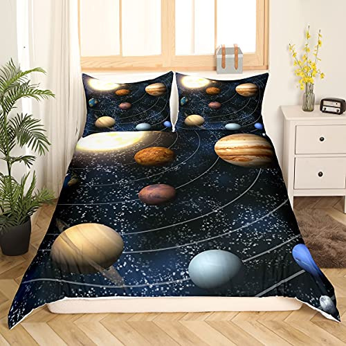 Homewish Bettwäscheset Der Galaxy-Serie Universum Sternenklarer Himmel Nebel Bettdecke Paneele Planet Weltraum Dekor Bettbezug, für Erwachsene Frauen Jungen Teenager Schlafzimmer Tagesdecke, 135x200