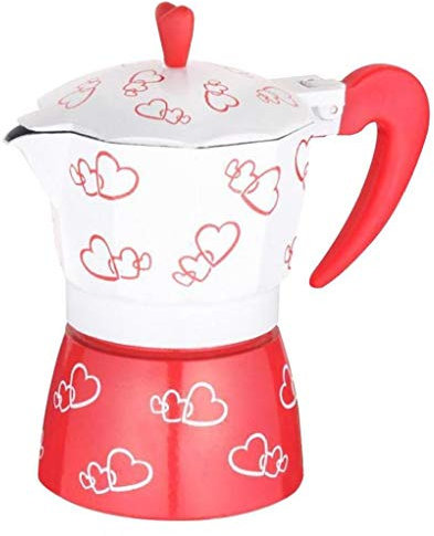 Hotaden 300ml Filters Manual Coffee Maker with Handle Home Boiling Red Heart Printed Stove Pot Percolator Romantic Aluminum Alloy