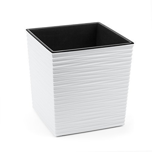 Gordanluk Low Flowerpot Square Textured Flowerpot with internal liner indoor plant pot large plant pots outdoor plant stand (White, 30 x 30 x 31cm)