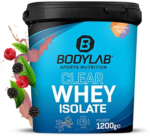 Bodylab24 Clear Whey Isolate 1200g Thé glacé Fruits des Bois, shake protéiné à base de 96% d'isolat de protéines de lactosérum, boisson fruitée rafraîchissante, peut aider à la construction musculaire
