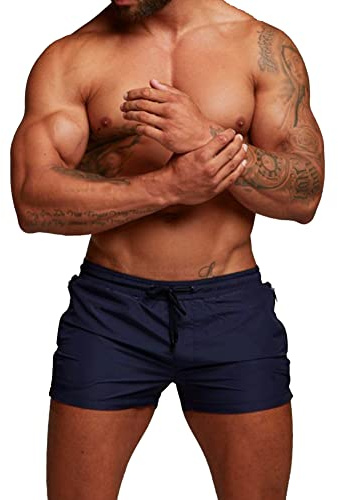 Donason Short de Bain Homme Séchage Rapide Maillot de Bain Homme Short de Plage Pantalon Court de Sport de Course avec Doublure en Maille et Poches Zippées