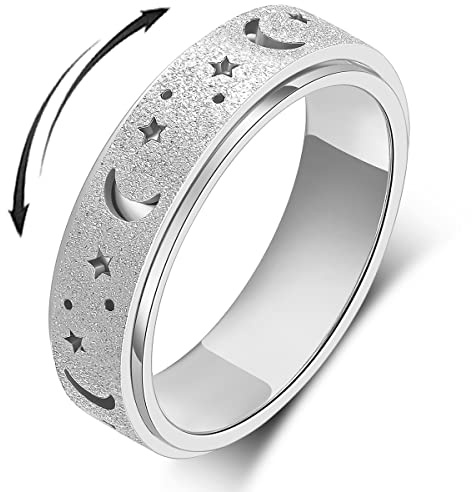 OreilleStar Angst Ring für Frauen Spinner Ring Fidget Ring Fidget Spielzeug Erwachsene Spinner Ringe Fidget Ringe Angst Fidget Ring Herren Silber Größe 9