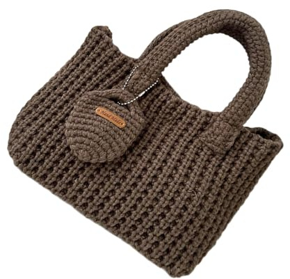 Borsa A Mano All'uncinetto Fatto Borsetta Con Filato Sorso Maglia Borse Borsetta Per Viaggi Casual E Donne Alla Beige Borsa