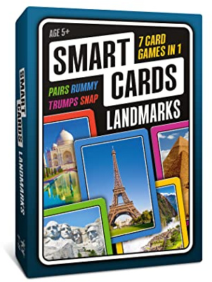 SMART CARDS Landmarks, Geography Gift, Stocking Filler, Travel Game, 7 games in 1, Pairs, Snap, Trumps, Rummy, Memory Quiz, Learn Facts, 50 Cards, Age 5+, 1-8 Players